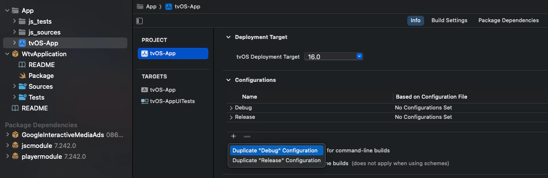 Xcode build configuration