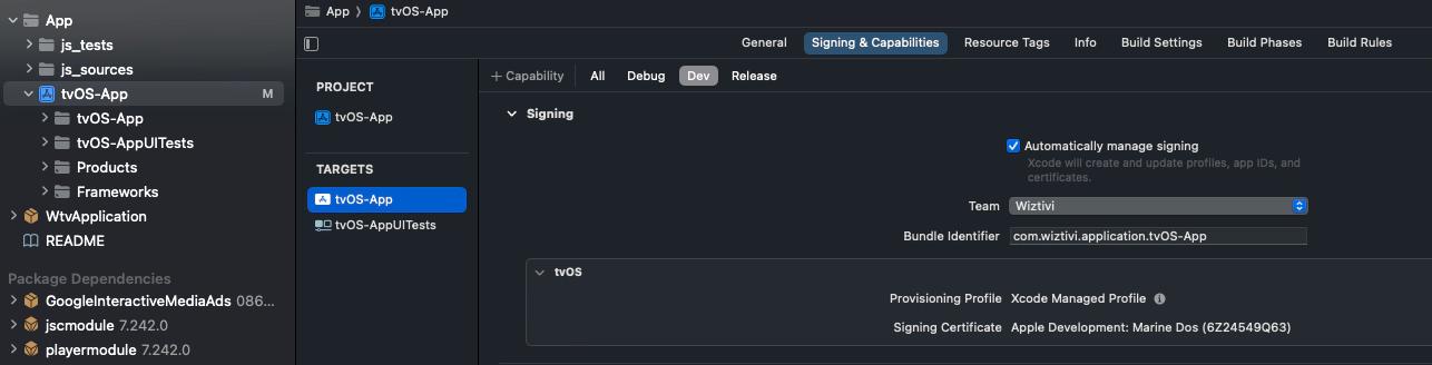 Xcode signing dev
